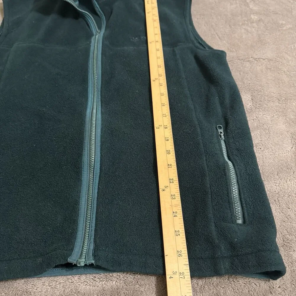 Vtg LL Bean Full Zip Fleece Vest Script Mens Medium USA Green No Size Tag